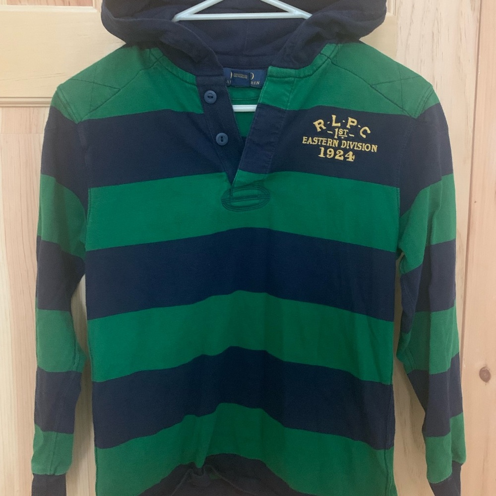 Polo by Ralph Lauren Green & Navy Hooded Rugby Shirt kids 10-12